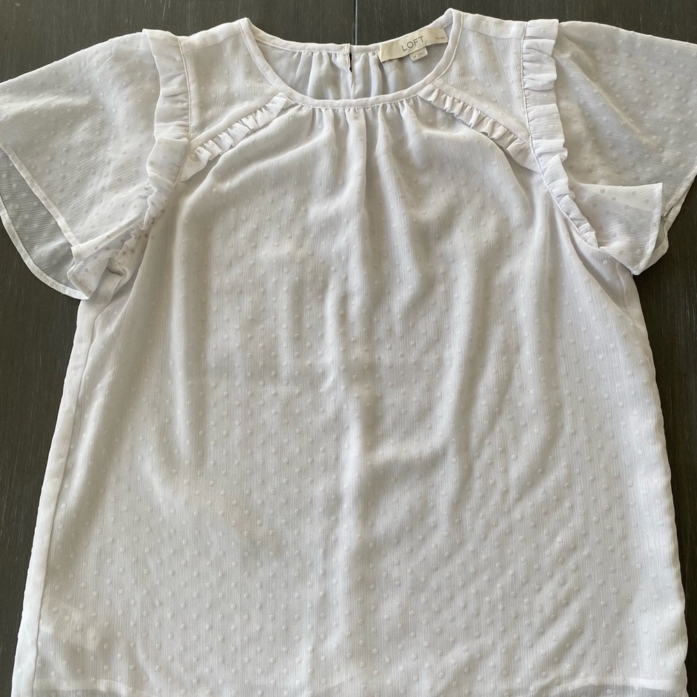 LOFT White Ruffle Sleeve Blouse